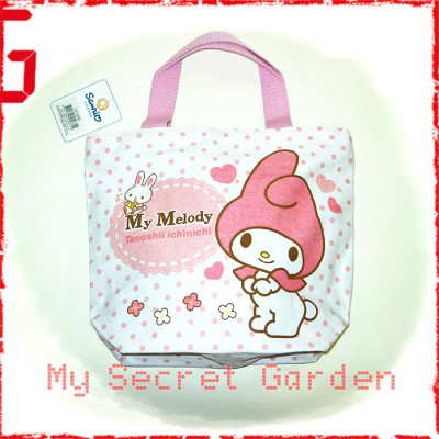 My Melody Tanoshii Ichinichi Official Polka Dot Canvas Lunch Box Tote Bag / Hand bag NWT My Melody Tanoshii Ichinichi Official Polka Dot Canvas Lunch Box Tote Bag / Hand bag NWT